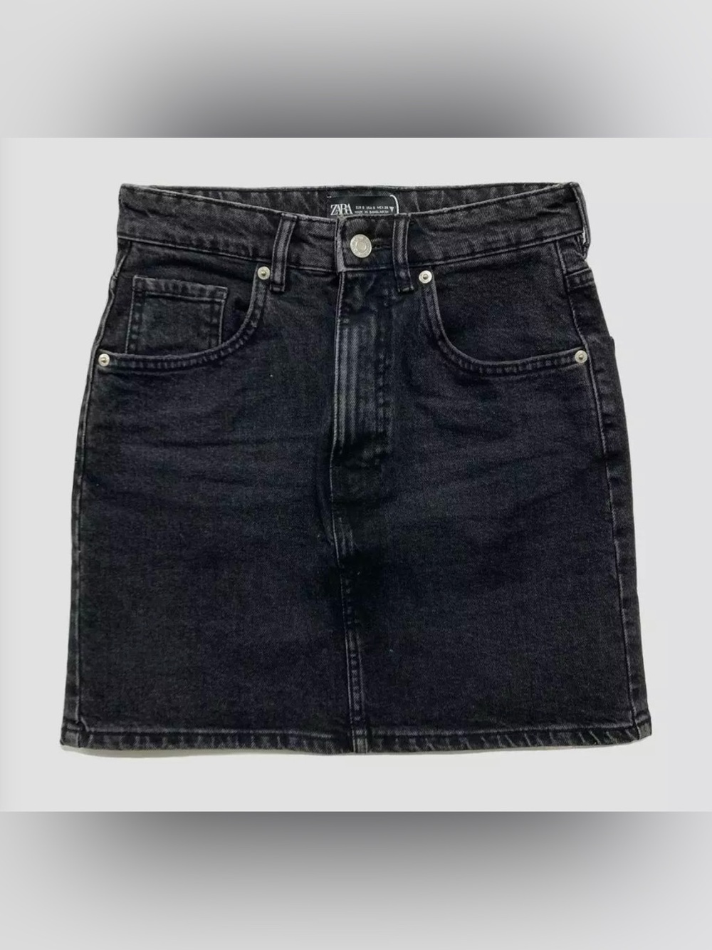 ZARA Washed Black Denim Mini Skirt